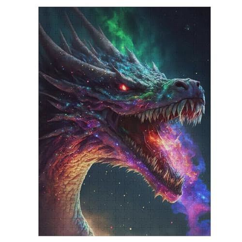 Drache Puzzle Für Erwachsene 500 Teile Premium Recyceltes Brett Zum Lernen, Lernspielzeug, Familienspiele Kinder Holzpuzzle 55×41cm von LLGLL