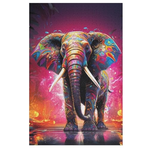 Elefant Holzpuzzle 1000 Teile, Knobelspiele Für Erwachsene, Teenager, Puzzles Unmögliche - Kinder Puzzle Zimmer Deko 78×53cm von LLGLL