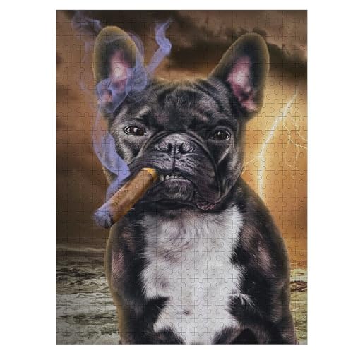 Französische Bulldogge mit Zigarre Puzzle 500 Teile, Holzpuzzle Für Erwachsene Kinder, Impossible Puzzles, Geschicklichkeitsspiel 55×41cm von LLGLL