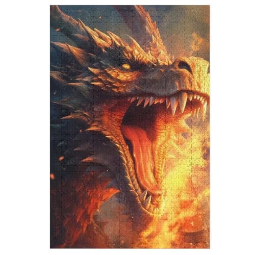 Holzpuzzles 1000 Teile Drache -Puzzle Für Jungen Und Mädchen, Schwierigkeitsgrad, Lernspiele, Familienspielzeug 78×53cm von LLGLL