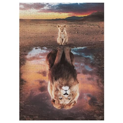 Holzpuzzles 300 Teile Löwe -Puzzle Für Jungen Und Mädchen, Schwierigkeitsgrad, Lernspiele, Familienspielzeug 42×30cm von LLGLL