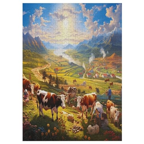 Kuh Holzpuzzle Für Erwachsene Teenager Stress Abbauen Familien-Puzzlespiel Poster 300-teiliges Puzzle Kinder Lernspiel 42×30cm von LLGLL