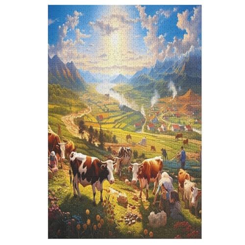 Kuh Puzzle Für Erwachsene 1000 Teile Premium Recyceltes Brett Zum Lernen, Lernspielzeug, Familienspiele Kinder Holzpuzzle 78×53cm von LLGLL