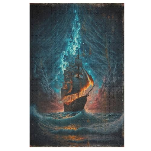 Piratenschiff Puzzle 1000 Teile, Holzpuzzle Herausforderndes Geschicklichkeitsspiel, Kinder Erwachsenenpuzzle Ab 12 Jahren 78×53cm von LLGLL