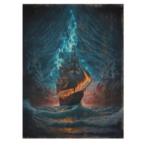 Piratenschiff Puzzle 500 Teile, Holzpuzzle Herausforderndes Geschicklichkeitsspiel, Kinder Erwachsenenpuzzle Ab 12 Jahren 55×41cm von LLGLL