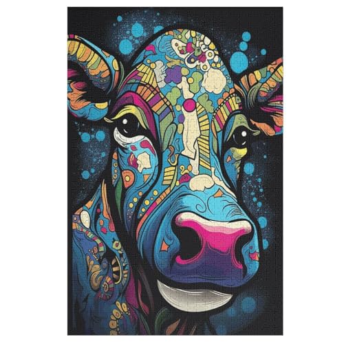 Psychedelisch-Pattern-Cow -Puzzle, 1000 Teile,Holzpuzzle Für Erwachsene Kinder, Lustiges Spielzeug, Denkspiel, Bildungsspiel, 78×53cm von LLGLL