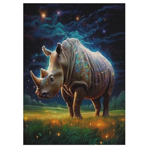 Puzzles Für Erwachsene Rhinozeros,300-teilige Puzzle Für Erwachsene Und Kinder Ab 12 Jahren, Holzpuzzles Für Die Heimdekoration, 42×30cm von LLGLL