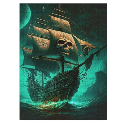 Skull Piratenschiff -Puzzle, 500 Teile,Holzpuzzle Für Erwachsene Kinder, Lustiges Spielzeug, Denkspiel, Bildungsspiel, 55×41cm von LLGLL