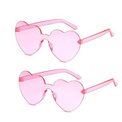 LLGSDLL 2Pcs Retro Herz Hippie Sonnenbrille,Randlos Candy Transparente Sonnenbrille für Kostümzubehör,Hippie Bunte Brille für Cosplay 70er Party Halloween-Dekoration(Rosa) von LLGSDLL