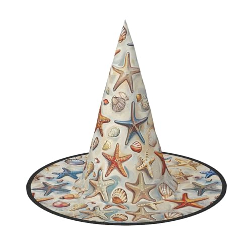 Halloween-Hut-Hut, Hexen-Dekoration, Seestern und Muschelmuster, Druck, Party, Hexenkostüm, Cosplay, Maskerade-Zubehör, 2 Stück Halloween-Hut-Hut, Hexen-Dekoration, Seestern und Muschelmuster, Druck, Party, Hexenkostüm, Cosplay, Maskerade-Zubehör, 2 Stück von LLOTPQ