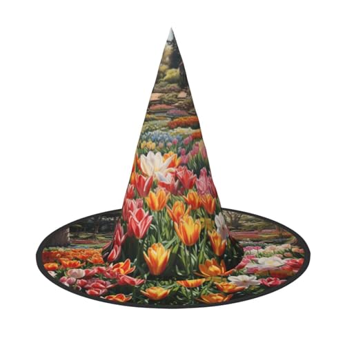 Halloween-Hut-Hut, Hexen-Dekoration – Tulpen-Garten-Druck, Party, Hexenkostüm, Cosplay, Maskerade-Zubehör, 2 Stück Halloween-Hut-Hut, Hexen-Dekoration – Tulpen-Garten-Druck, Party, Hexenkostüm, Cosplay, Maskerade-Zubehör, 2 Stück von LLOTPQ
