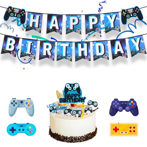 Videospiel Happy Birthday Banner, Spiel Party Supplies Happy Birthday Banner Videospiel Party Dekorationen Spieler Gaming Mottoparty Dekorationen zusammengebaut von LLOUSSAK