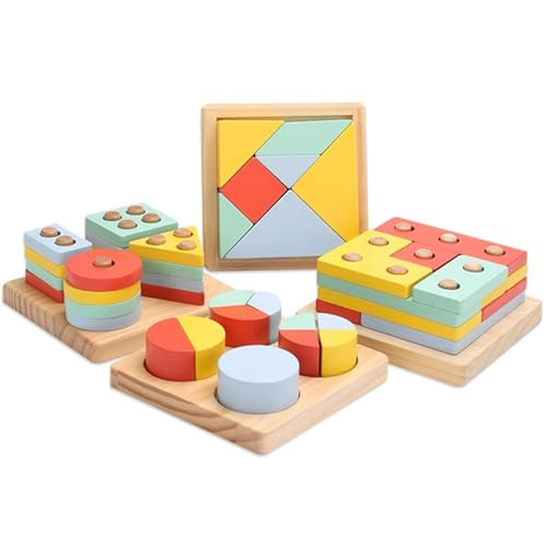 LLTCMYGS Geometrische Form aus Holz Fraktionsbrett-Puzzle, Montessori Geometrisches Tangram 4-teiliges Set von Lehrmitteln von LLTCMYGS