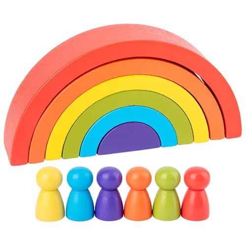 LLTCMYGS Holzregenbogen passende gestapelte Bausteine Set, Montessori Bogen Brücke Haus Regenbogen Kinder Bausteine,Rainbow Suit von LLTCMYGS