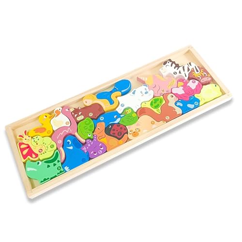 LLTCMYGS Kinder Holz Long Block Puzzle Spielzeug, Montessori Säugling Tier Bausteine Früherziehung AIDS,Animal b von LLTCMYGS