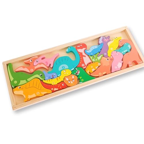 LLTCMYGS Kinder Holz Long Block Puzzle Spielzeug, Montessori Säugling Tier Bausteine Früherziehung AIDS,Dinosaur von LLTCMYGS