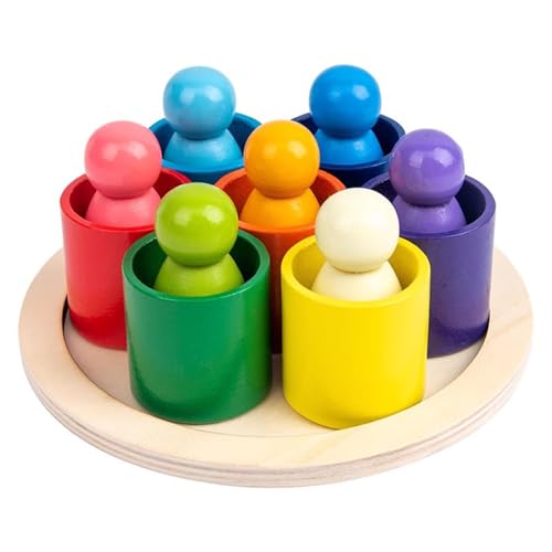 LLTCMYGS Kinder Regenbogen Holzbecher Set Puppenspielzeug, 12 Farben Regenbogen Puppe Kinderspielzeug,Sleeve Set von LLTCMYGS