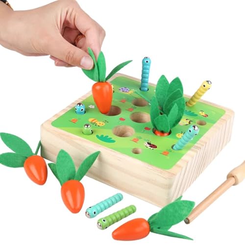 LLTCMYGS Kinder ziehen Radieschen fangen Käfer Spiel Spielzeug, Holz Karotte Ernte Spiel Spielzeug und Geschenke,Radish Catch Worm b von LLTCMYGS