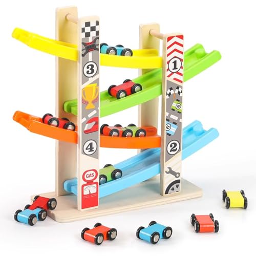 LLTCMYGS Montessori Holzauto Rennstrecke Spielzeug, Ramp Racer Set Spielzeug Auto Rampe, Mini Rennwagen LLTCMYGS Montessori Holzauto Rennstrecke Spielzeug, Ramp Racer Set Spielzeug Auto Rampe, Mini Rennwagen von LLTCMYGS