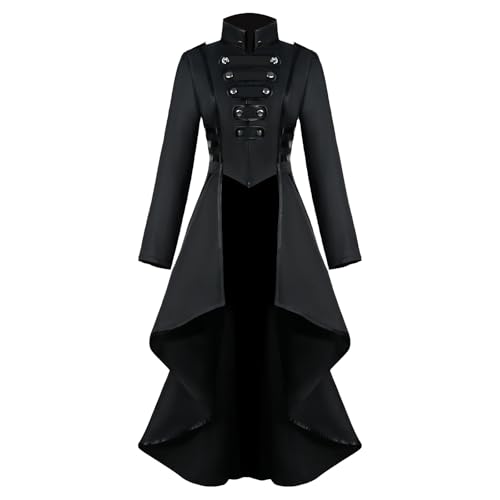 LLTTEER Damen Steampunk Frack Gothic Mantel,Steampunk Vintage Frack Jacke Damen Renaissance Halloween Kostüm Mittelalter Cosplay Uniform für Frauen (Schwarz, M) von LLTTEER