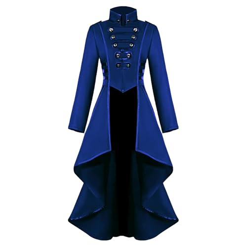 LLTTEER Damen Steampunk Frack Gothic Mantel,Steampunk Vintage Frack Jacke Damen Renaissance Halloween Kostüm Mittelalter Cosplay Uniform für Frauen (Blau, 2XL) von LLTTEER