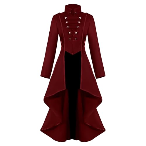 LLTTEER Damen Steampunk Frack Gothic Mantel,Steampunk Vintage Frack Jacke Damen Renaissance Halloween Kostüm Mittelalter Cosplay Uniform für Frauen (Rot, 2XL) von LLTTEER