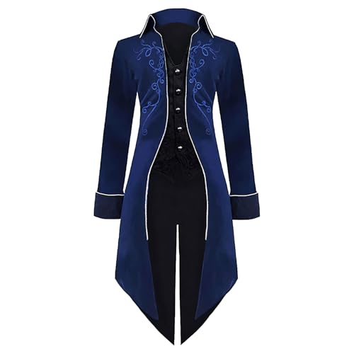 LLTTEER Herren Steampunk Vintage Frack Jacke Gothic Retro Mantel Mittelalter Kleidung Party Cosplay Herren Kostüme für Erwachsene (Blau, 2XL) von LLTTEER