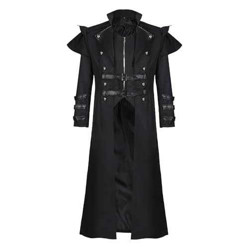 LLTTEER Herren Steampunk jacke Vintage Mittelalter Ritter Kostüm Leder Rüstung Jacke Gothic Uniform Party Cosplay Halloween Kostüm (Schwarz, L) von LLTTEER