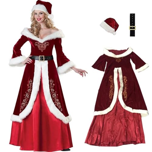 LMRHT Weihnachtsmannkostüm Deluxe Weihnachtsmann-Kostüm-Set for Damen und Herren, aus Samt, for Weihnachten, Party, Cosplay, Weihnachten, Weihnachtsmann-Anzug Santa Claus(4XL,Women) von LMRHT