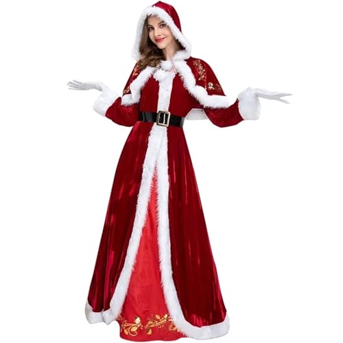 LMRHT Weihnachtsmannkostüm Erwachsene Weihnachten Santa Claus Cosplay Kostüme Frauen Vintage Weiche Samt Kleid Mantel Weihnachten Party Neue Jahr Performese Kleidung Santa Claus(4XL) von LMRHT