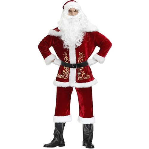 LMRHT Weihnachtsmannkostüm Plus Size Herren-Weihnachtskleidung, Herren-Weihnachtsmann-Kleidung, bedrucktes Weihnachtskleidungsset, Halloween-Kostüme Santa Claus(4XL) von LMRHT