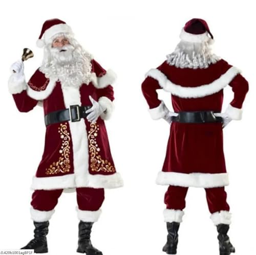 LMRHT Weihnachtsmannkostüm Red Deluxe Velvet Fancy 8-teiliges Set Weihnachtsmann-Weihnachtsmann-Kostüm for Erwachsene, Cosplay-Kostüm, Weihnachtsmann-Kostüm Santa Claus(4XL) von LMRHT