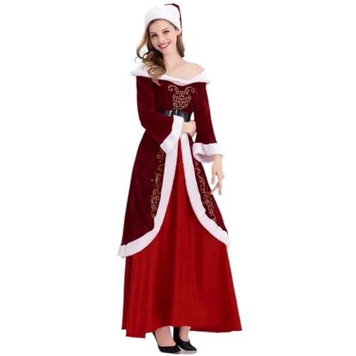 LMRHT Weihnachtsmannkostüm Rote Deluxe-Samt-Weihnachtskostüme, Familienpaare, Weihnachtsmann-Kostüme, Cosplay, Weihnachtskleidung, Erwachsenenkleid, Damen-Set Santa Claus(XXXL,Women's suit) von LMRHT