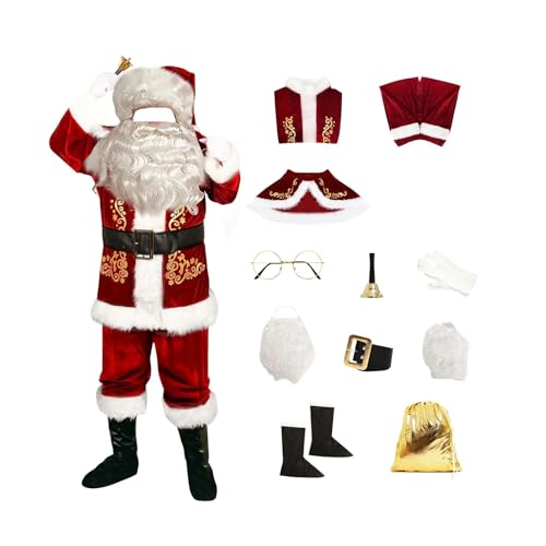 LMRHT Weihnachtsmannkostüm Santa Claus Anzug for Erwachsene Party 12PCS Cosplay Santa Claus Kostüm Zubehör Set Weihnachten Kostüm Weihnachten Santa Claus Kleidung Santa Claus(L) von LMRHT