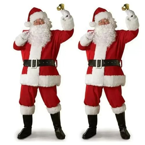 LMRHT Weihnachtsmannkostüm Weihnachten Santa Claus Cosplay Kostüm Klassische Rot Deluxe Samt Weihnachten Männer Verkleidung Anzug Neue Jahr Party Kleidung Rollenspiel Santa Claus(XXXL,11PCS) von LMRHT