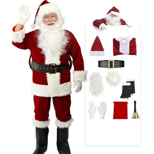 LMRHT Weihnachtsmannkostüm Weihnachten Santa Claus Cosplay Kostüm Komplette Sets Rot Weiß Uniform for Erwachsene Outfit Karneval Party Neue Jahr Weihnachten Kleidung Roleplay Santa Claus(10Pcs) von LMRHT