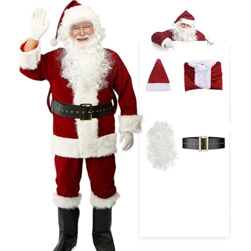 LMRHT Weihnachtsmannkostüm Weihnachten Santa Claus Cosplay Kostüm Komplette Sets Rot Weiß Uniform for Erwachsene Outfit Karneval Party Neue Jahr Weihnachten Kleidung Roleplay Santa Claus(5Pcs) von LMRHT