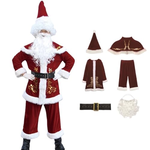 LMRHT Weihnachtsmannkostüm Weihnachten Santa Kleidung for Paar Cosplay Neujahr Party Kostüme Männer Frauen Deluxe Samt Santa Claus Anzüge Goldene Textur Santa Claus(L,Men 10PCs) von LMRHT