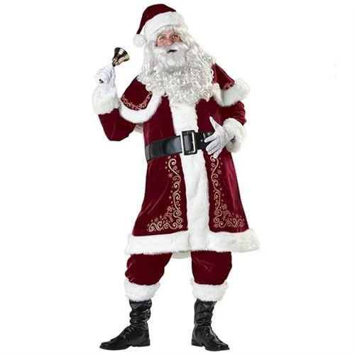 LMRHT Weihnachtsmannkostüm Weihnachtsmann Cosplay Kostüm Rot Deluxe Samt Fancy Outfit Set Weihnachtsfeier Männer Familie Neujahr Weihnachtsmann Anzug Erwachsene Weihnachten Santa Claus(4XL,10 PCS) von LMRHT