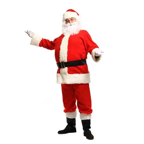 LMRHT Weihnachtsmannkostüm Weihnachtsmann Cosplay Kostüm Weihnachten Neujahr Männer Kostüme Rot Deluxe Klassisch Erwachsene Weihnachten Set Karneval Party Rollenspiel Anzüge Santa Claus(XXXL,7PCS) von LMRHT