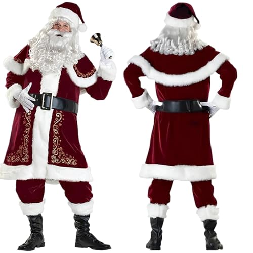 LMRHT Weihnachtsmannkostüm Weihnachtsmann-Kostüm for Herren, Deluxe-Kostüm aus rotem Samt, Weihnachtsanzug, Outfit for Erwachsene, Übergröße, Weihnachten, Urlaub, Party, Cosplay-Kostüm Santa Claus(M) von LMRHT