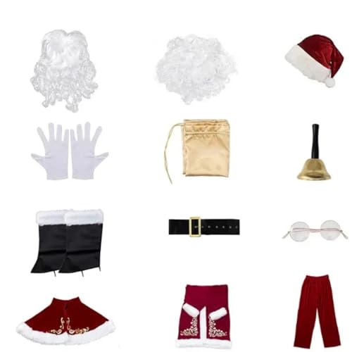 Weihnachtsmannkostüm Weihnachten Cosplay Kostüm Santa Claus Anzug Deluxe Cosplay Uniform Samt Rotes Kleid for Frauen Mann Erwachsene Rolle Spielen Weihnachten Party set Santa Claus(XXXL,Men Style Set) von LMRHT