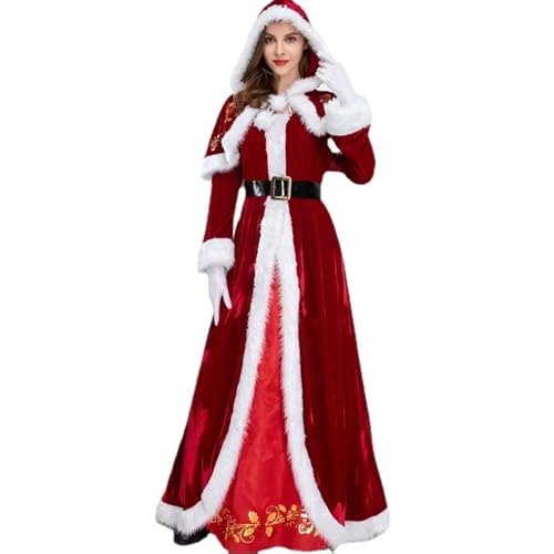 Weihnachtsmannkostüm Weihnachten Cosplay Kostüm Santa Claus Anzug Deluxe Cosplay Uniform Samt Rotes Kleid for Frauen Mann Erwachsene Rolle Spielen Weihnachten Party set Santa Claus(XXXL,Women Style A) von LMRHT