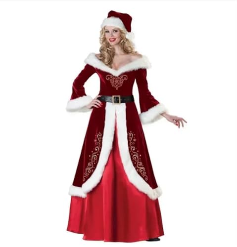 Weihnachtsmannkostüm Weihnachten Cosplay Kostüm Santa Claus Anzug Deluxe Cosplay Uniform Samt Rotes Kleid for Frauen Mann Erwachsene Rolle Spielen Weihnachten Party set Santa Claus(XXXL,Women Style B) von LMRHT