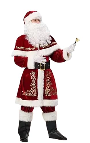 Weihnachtsmannkostüm Weihnachten Santa Claus Cosplay Kostüm Rot Samt Dame Elegante Lange Kleid Weihnachten Karneval Party Neue Jahr Leistung for Mann Frau Santa Claus(2XL,Men 12pcs) von LMRHT