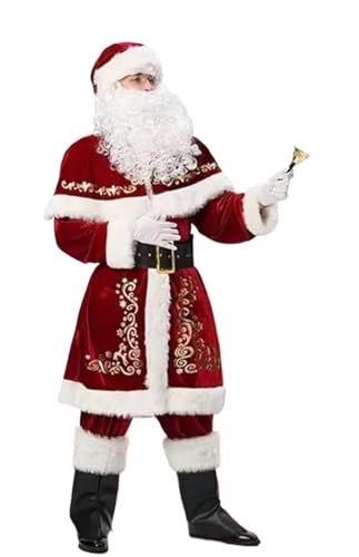 Weihnachtsmannkostüm Weihnachten Santa Claus Cosplay Kostüm Rot Samt Dame Elegante Lange Kleid Weihnachten Karneval Party Neue Jahr Leistung for Mann Frau Santa Claus(2XL,Men 12pcs) von LMRHT