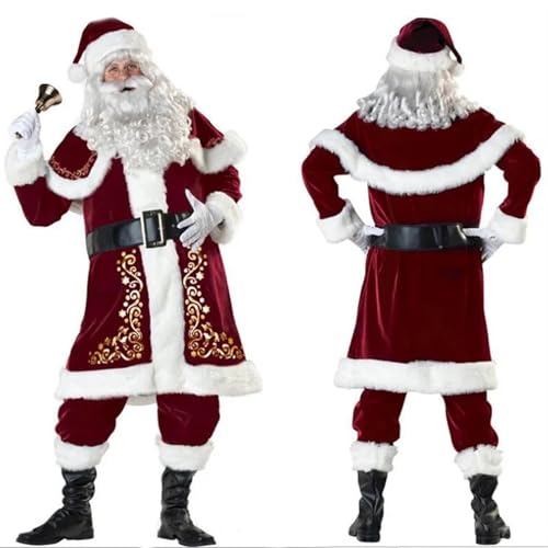 Weihnachtsmannkostüm Weihnachten Santa Claus Cosplay Kostüm Rot Samt Dame Elegante Lange Kleid Weihnachten Karneval Party Neue Jahr Leistung for Mann Frau Santa Claus(2XL,Men 12pcs) von LMRHT