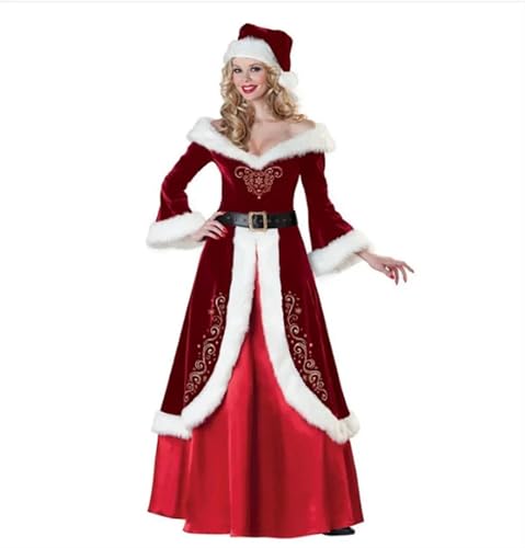 Weihnachtsmannkostüm Weihnachten Santa Claus Cosplay Kostüm Rot Samt Dame Elegante Lange Kleid Weihnachten Karneval Party Neue Jahr Leistung for Mann Frau Santa Claus(2XL,Woman 1) von LMRHT