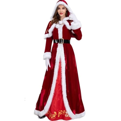 Weihnachtsmannkostüm Weihnachten Santa Claus Cosplay Kostüm Rot Samt Dame Elegante Lange Kleid Weihnachten Karneval Party Neue Jahr Leistung for Mann Frau Santa Claus(2XL,Woman 2) von LMRHT