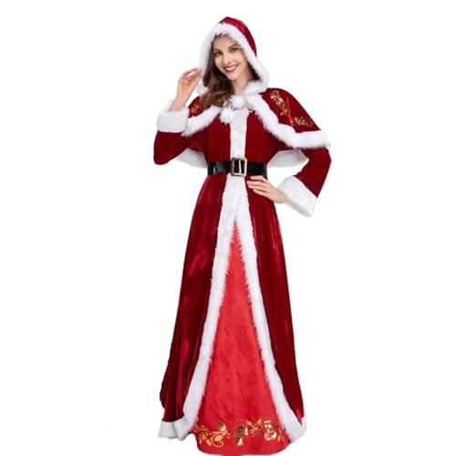 Weihnachtsmannkostüm Weihnachten Santa Claus Cosplay Kostüm Rot Samt Dame Elegante Lange Kleid Weihnachten Karneval Party Neue Jahr Leistung for Mann Frau Santa Claus(2XL,Woman 2) von LMRHT